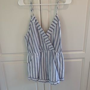 White and blue stripped romper